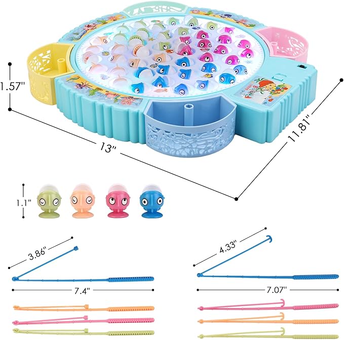 Light Up Fishing Game Toys, Rotating Board Game with Music Including 45 Fishes and 8 Fishing Poles, Party Game Toys for Kids Age 4 5 6 7 8 and Up