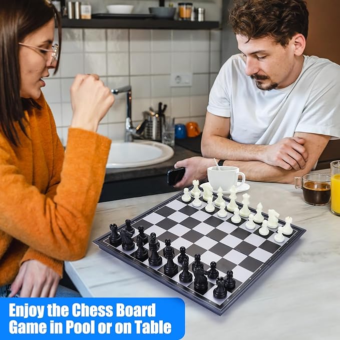 Floating Pool Game Table with Playing Cards - Inflatable Pool Party Tray Float with Foldable Chess Board - Mostop Floating Card Game Table - Pool Float Food Drink Holder for Hot Tub Beach Summer Party