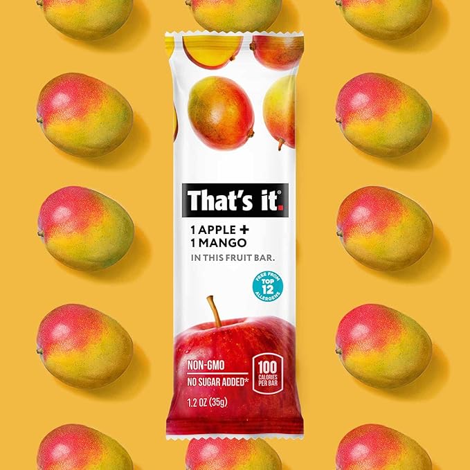 That's it. Fruit Bars 12 Variety Pack 100% Natural Real Fruit Bar, High Fiber Vegan, Gluten Free, Paleo, Non-GMO No Sugar Added (6 Mango, 6 Cherry)