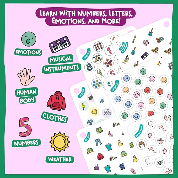 Nene Toys Educational Memory Extension Cards - 24 Extra Themed Patterns – Additional Matching Cards with Numbers, Letters, Animals, Body Parts [Nene Toys Exclusive Size]