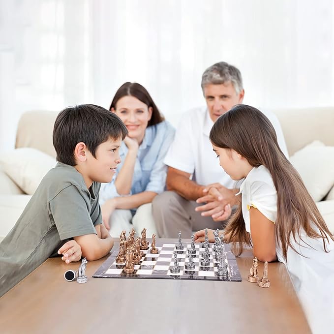 15" Figures Egyptian Style Chess Sets for Adults and Cardboard Chess Board Family Large Folding Chess Board Game 3D Resin Chess Pieces and Storage Slots, 2 Players