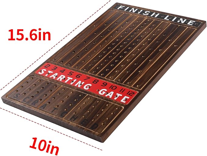 Horse Race Board Game Finish Line Racing Game with 11 Luxurious Metal Horses with 4 Dice and 2 Boxes of Cards Solid Wood Horse Racing Game Board Color Box Packaging (Small, Fire Burning Color)