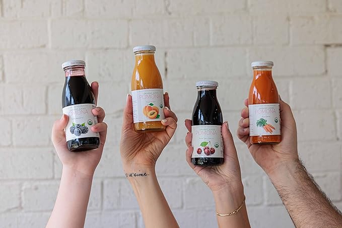 Pomona Organic Apricot Juice, Cold Pressed USDA Organic Juices, 100% Apricots, No Added Sugar, Not From Concentrate, Vegan, Kosher, Non GMO, Pasteurized, 8.4 oz Glass Bottles (Pack of 12)(Packaging May Vary)