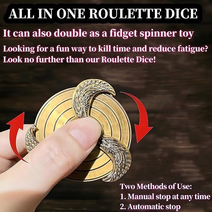 D&D Themed Fidget Spinner, dice Spinner, D4,D6, D8, D10, D12,D20,D% 7-in-1 Metal dice, Perfect for D&D Dungeons and Dragons, RPG and Pathfinder Role Playing Games (Ancient Gold Color)