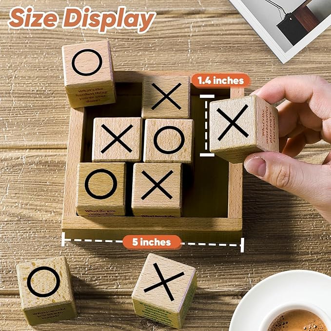 Garybank Sharing Joy Talking Tic Tac Toe Therapy Games for Teens Kids, Great Conversation Starter - Building Relationship, School Game for Counselors Gifts, Wooden Blocks for Family Conversation Night