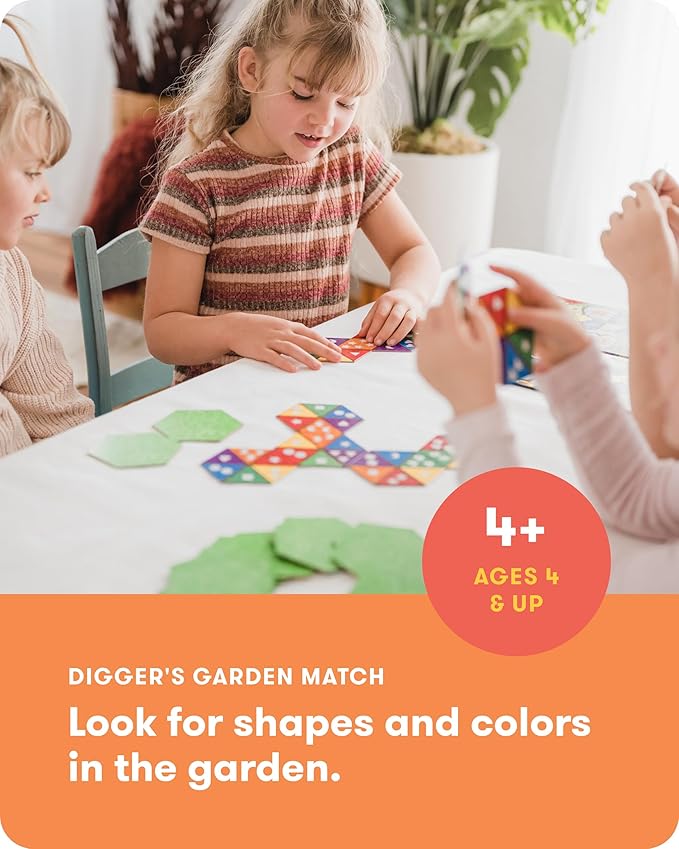 SimplyFun Diggers Garden Match – A Game for Kids to Develop Spatial Thinking Skills - Puzzle Game That Matches Colors and Shapes - 1 to 6 Players, Ages 4 & Up