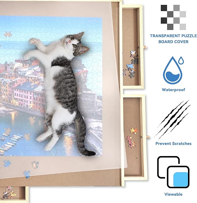 WOOD CITY Puzzle Board, 1500 Piece Wooden Jigsaw Puzzle Board with Drawers, 35” x 27” Portable Puzzle Table with Covers and Lazy Susan, Rotating Jigsaw Puzzle Table for Kids and Adults (1500PCS)