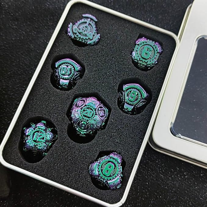 Geakeeper Construct D&D Dice, Metal DND Dice Set, 7Pcs Polyhedral Dragon Metallic D&D Dice with Gift Case for Dungeons and Dragon Game, RPG Role Playing Table Game Gifts (Gradient Green)