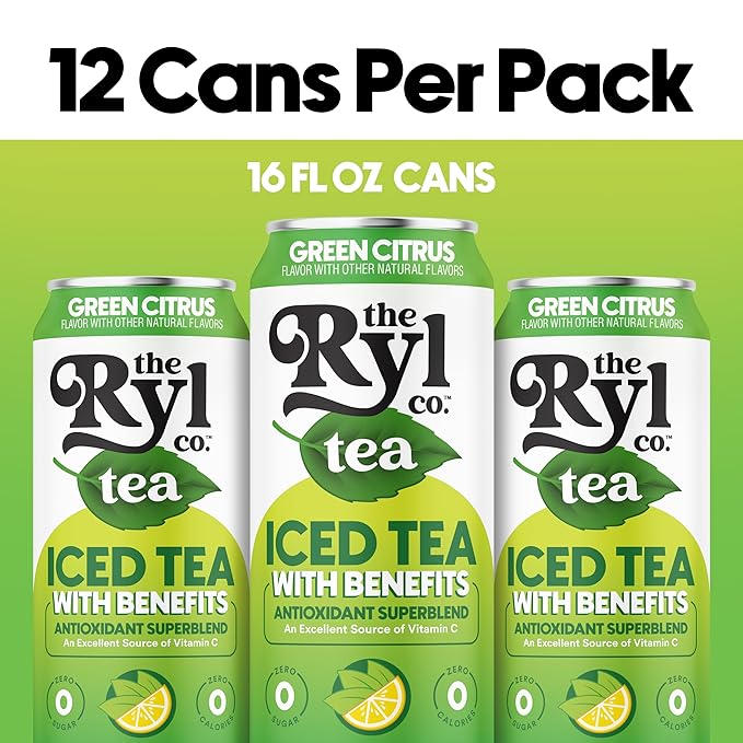 Ryl Iced Tea, Green Citrus Tea, Antioxidant Superblend, Zero Sugar, Low Carb, Zero Calorie - 16.0 Fl Oz (12-Pack)