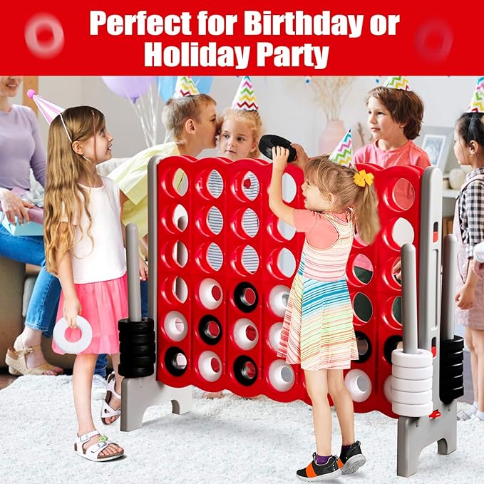 Costzon Giant 4-in-A-Row, Jumbo 4-to-Score Giant Game Set for Kids & Adults, Indoor Outdoor Yard Connect Game, 3.5FT Tall with 42 Jumbo Rings & Quick-Release Slider, Perfect for Family & Party Games