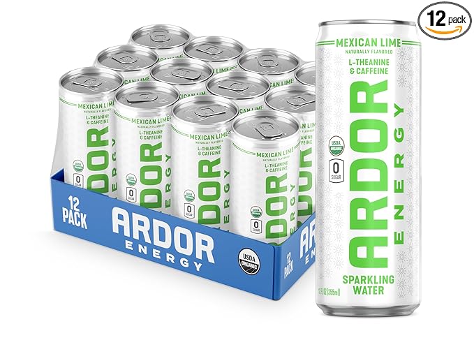 ARDOR ENERGY Sparkling Water with 100mg Natural Caffeine & 200mg L-Theanine from Organic Green Tea for Smooth Energy & Focus | Healthy Energy Drink | No Sugar, Zero Calories, Vegan, Gluten-Free | Cucumber Mint (Pack of 12, 12oz cans)