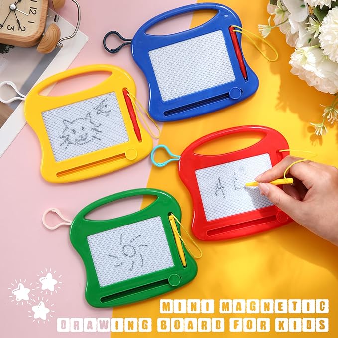Chinco 24 Pieces Kids Mini Magnetic Drawing Board for Backpack Keychain Clip Erasable Mini Doodle Boards Toys for Party Colorful Writing Sketch Painting Pad Set Classroom Reward Supplies(Cute)