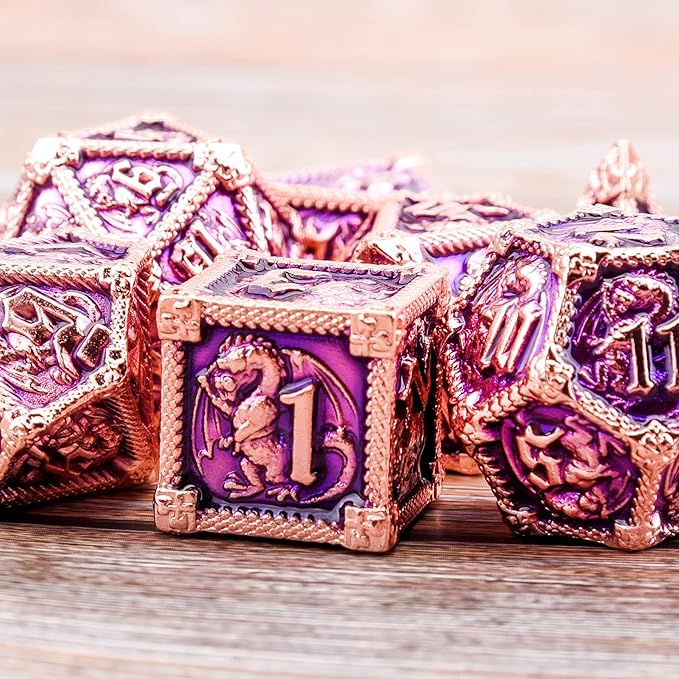 AUSTOR 7-Die Metal DND Dice Set Dungeons and Dragons Polyhedral Roll Playing Dice with Box D20 D12 D10 D% D8 D6 D4 for Pathfinder MTG RPG Board Games