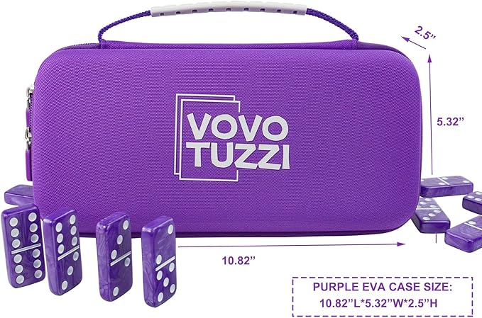 Dominos Set for Adults, Double 6 Dominoes Set with 4 Domino Wooden Racks, Marble Purple Dominos for Kids and Adults with Portable Travel Case, Classic Board Games for Family