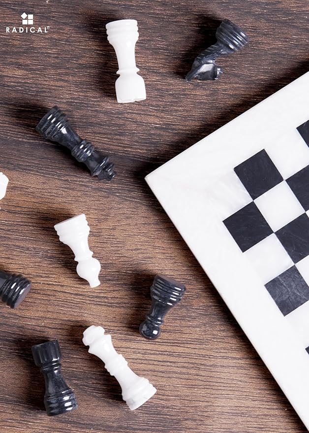 Radicaln Marble Chess Set 12 Inches White and Black Handmade Chess Sets for Games for Adults - 1 Chess Board & 32 Chess Pieces 2 Player Games - Travel Chess Board Game