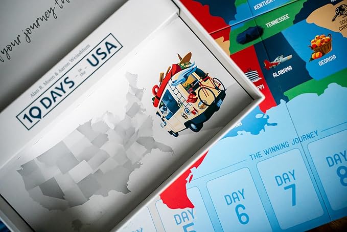 10 Days in The USA | Family Road Trip Board Game for All Ages | Designed by Alan Moon - Designer of Ticket to Ride | 2-4 Players | 30 Min | Ages 8 and Up