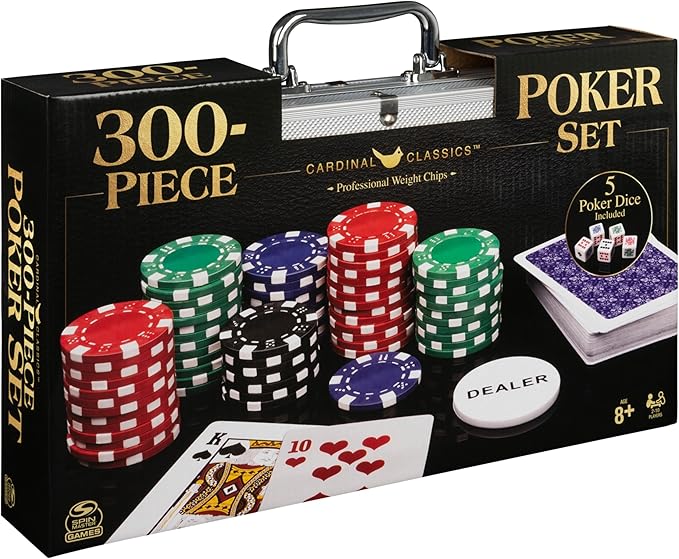 Spin Master Games, Cardinal Classics, 300-Piece Poker Set with Aluminum Carrying Case & Professional Weight Chips & Poker Dice, for Ages 8+