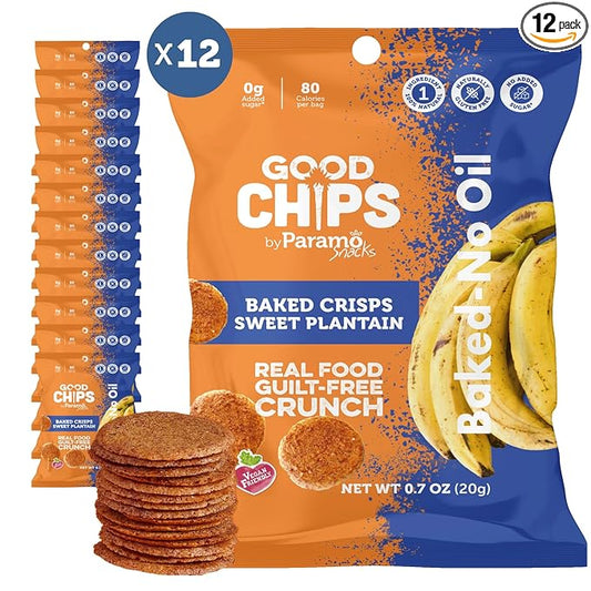 Good Chips Baked Crunchy Sweet Plantain Chips - Crispy, Oil Free, Healthy Maduritos - 0.7 oz - Pack of 12