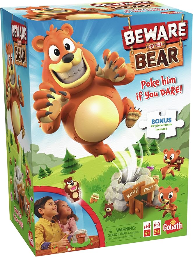 Beware of The Bear Game - Poke The Bear and Sneak The Goodies Before He Wakes Up - Includes 24-Piece Puzzle by Goliath, Multi Color, 919582
