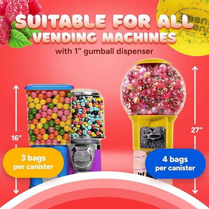 Gumballs for Gumball Machine - Berry Mix 1 Inch Bubble Gum Balls Bulk - Gumball Machine Refills - Chewing Gum - 2.4 LB - 136 pcs King Gumballs Bulk