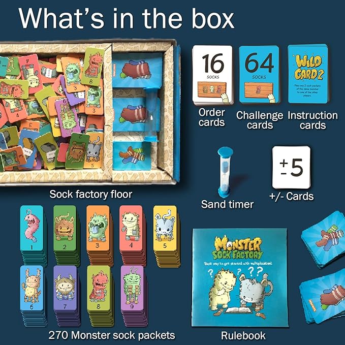 Monster Sock Factory Multiplication and Division Game - Fun Math Board Game for 6-10 Year Olds, Easy to Play STEM Toy for Kids at Home, Learning Gift for Girls & Boys, Grade 1 and Up