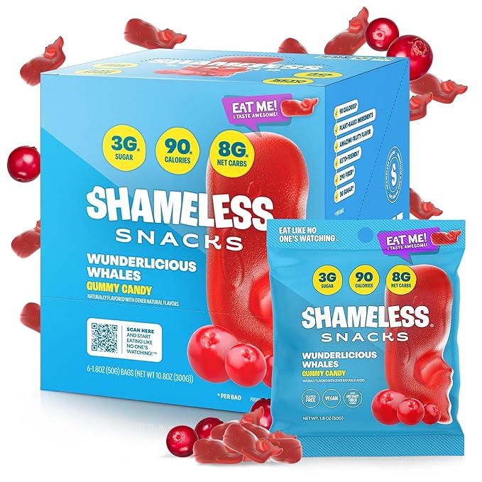 Shameless Snacks - Healthy Low Calorie Snacks, Low Carb Keto Gummies (Gluten Free Candy) - 6 Pack Wunderlicious Whales