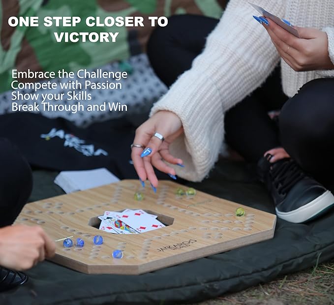 Jackaroo Board Game - 2-4 Player Marble Board Games - Marble Strategy Game - Carbles game with Cards - Marbles and Jokers Board Game Wooden Wahoo Game Board Foldable Dirty Marbles Strategy Games (Oak)