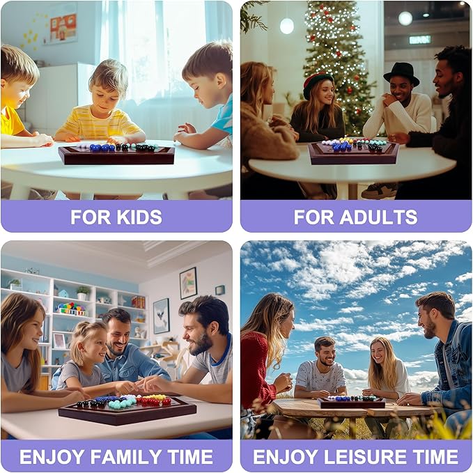 14 inches Wooden Chinese Checkers Set, 60+12 Colorful Glass Marbles in 6 Colors, Classic Strategy Games for Adults Kids and Seniors, Fun for Whole Family Board Game (Up to 6 Players)