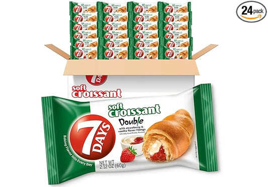 7Days Soft Croissant, Strawberry Vanilla Filling, Perfect Breakfast Pastry or Snack, Non-GMO (Pack of 24)