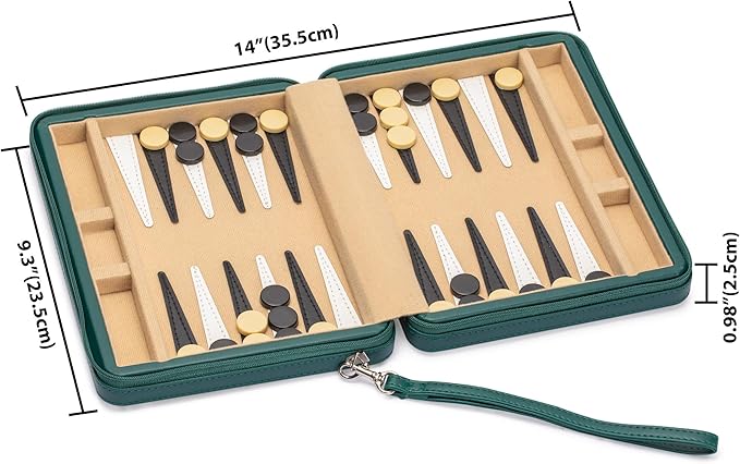 Yellow Mountain Imports Travel Size Backgammon Mini Game Set, Izmir - Magnetic Checkers and 9-inch Board in Sleek Leatherette Case - Classic Strategy Board Game