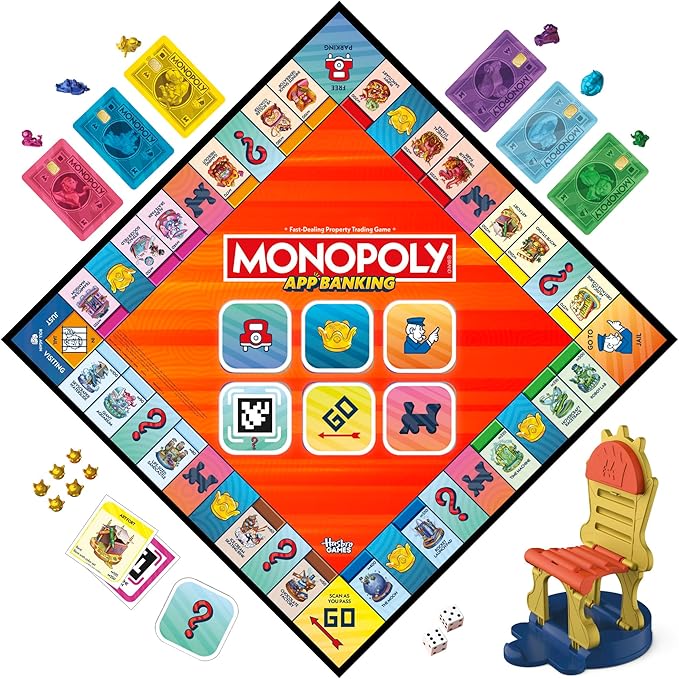 Monopoly App Banking Board Game | App-Enabled Game | Links to Smart Devices | Ages 8+ | 2 to 6 Players | 45 Mins. | Family Games for Kids