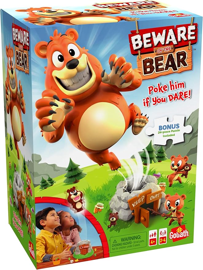 Beware of The Bear Game - Poke The Bear and Sneak The Goodies Before He Wakes Up - Includes 24-Piece Puzzle by Goliath, Multi Color, 919582