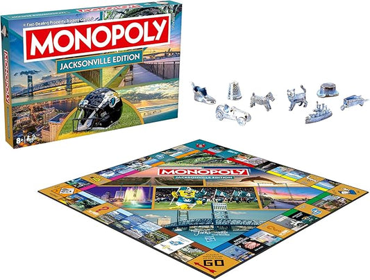 Monopoly Board Game – Jacksonville, FL Edition: 2-6 Players Family Board Games for Kids and Adults, Board Games for Kids 8 and Up, Ideal for Game Night
