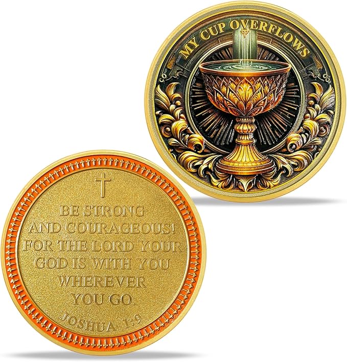 Golden Lotus Cup Religious Coin | Inspirational Bible Verse Medallion | Faith-Based Gifts for Spiritual Encouragement for Men & Women