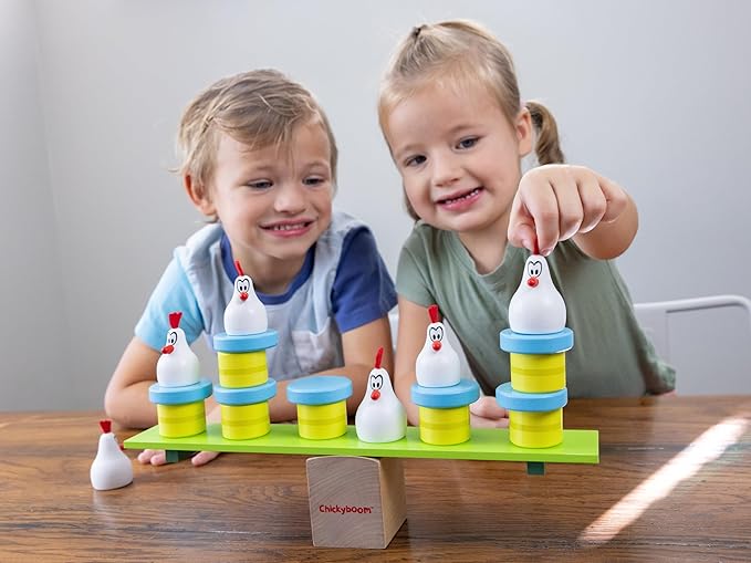 Tabletop Board Game, All Wooden, for Preschool Kids Adults Family, Award Winning Educational Skill Building, for Ages 4+, Chickyboom by Blue Orange