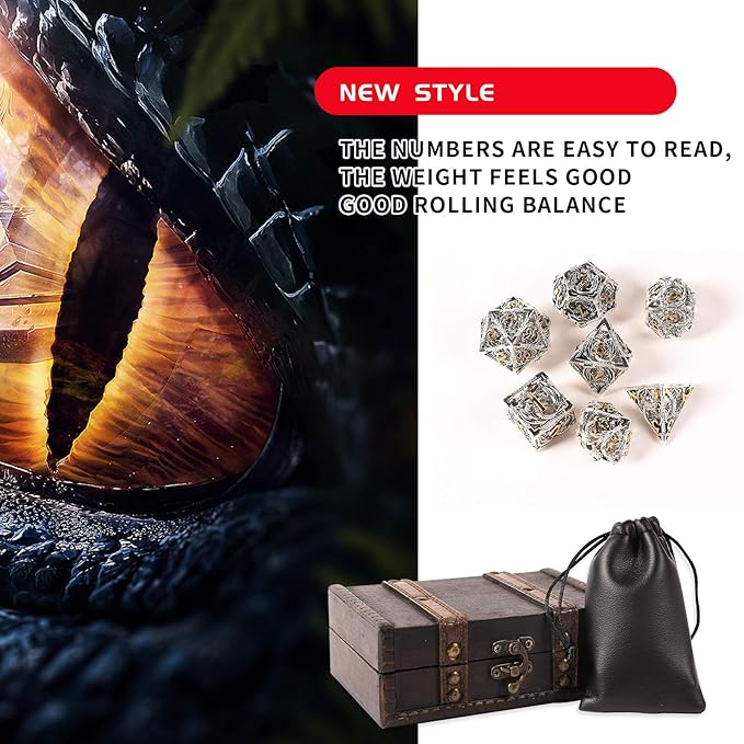 AncientDeer 7pcs Metal Dice Set D&D, Unique New Dragon Pattern DND Metal Dice Set, Used for Dungeons and Dragons Role Playing Game(RPG),MTG,Pathfinder,Table Game,Board Games