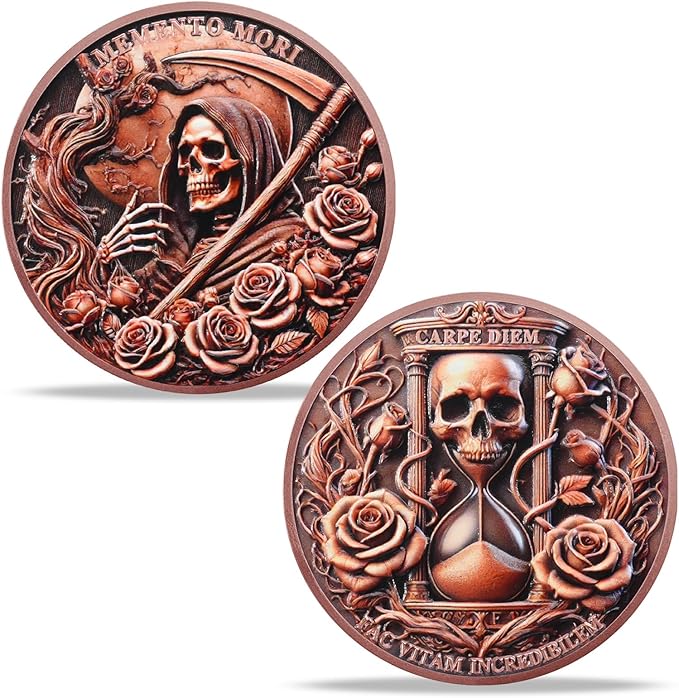 Memento Mori Coin Momento Mori Coin Skull Coin Stoic Gifts Memento Mori Calendar Living Memento Mori Amor Fati Coin (Dead Tree Rose Skeleton)