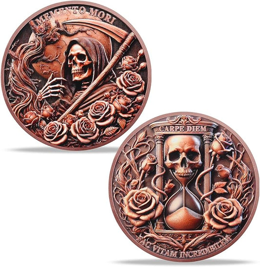 Memento Mori Coin Momento Mori Coin Skull Coin Stoic Gifts Memento Mori Calendar Living Memento Mori Amor Fati Coin (Dead Tree Rose Skeleton)