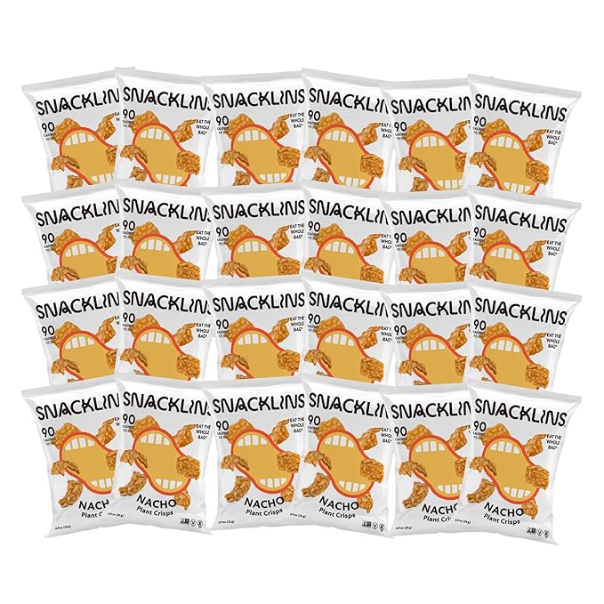 SNACKLINS Plant Based Crisps NACHO - Gluten Free, Grain Free, 100% Kosher, Vegan Healthy Snacks, Crunchy Puffed Snack, Only 90 Calories Per Bag - .9oz Bag (Case of 24)