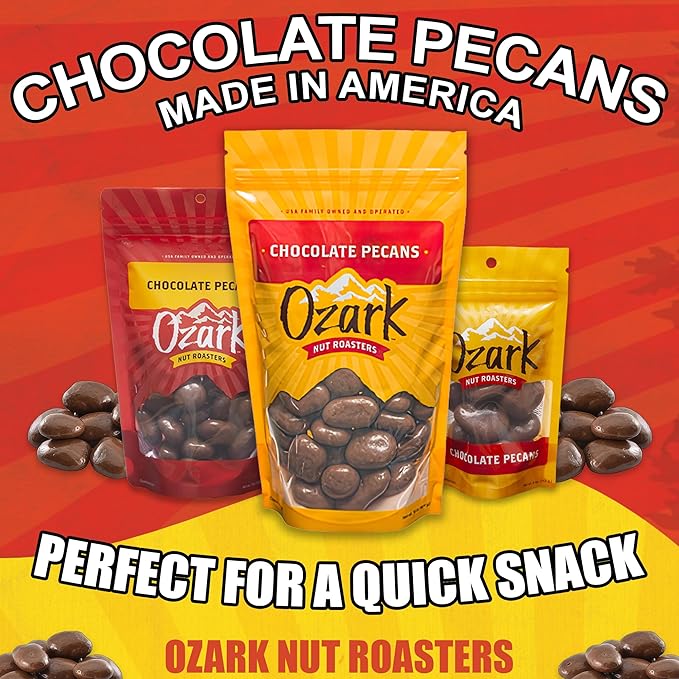 OZARK NUT ROASTERS, Chocolate-Covered Pecans, Chocolate Flavored Savory Snacks, World-Class Gourmet Candied Nuts, Resealable Pack of 2 (16.0 oz)