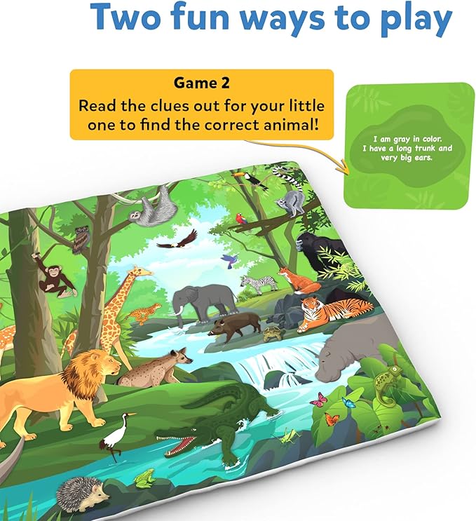 Skillmatics Play Mat & Floor Game - Found It Junior Animals, Large, Soft, Safe Mat for Toddlers and Preschoolers, for 18+ Months