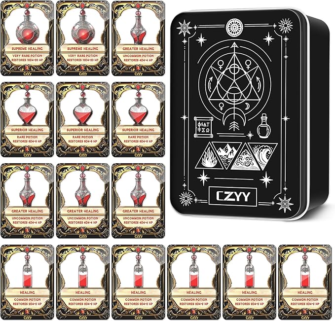 DND Healing Potion Cards Set - 15 Acrylic Fantasy Potion Tokens with Real Red Liquid | Ideal for Dungeon Masters, Tabletop RPG Players, Collectors & Immersive Game Nights (Style A)