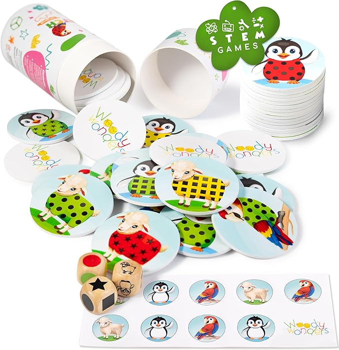 Roll and Match Game – Wooden Dice Matching Toy for Toddlers | Educational Logic Game for Kids 3+ | Learn Colors, Shapes & Animals | Preschool Montessori Activity STEM