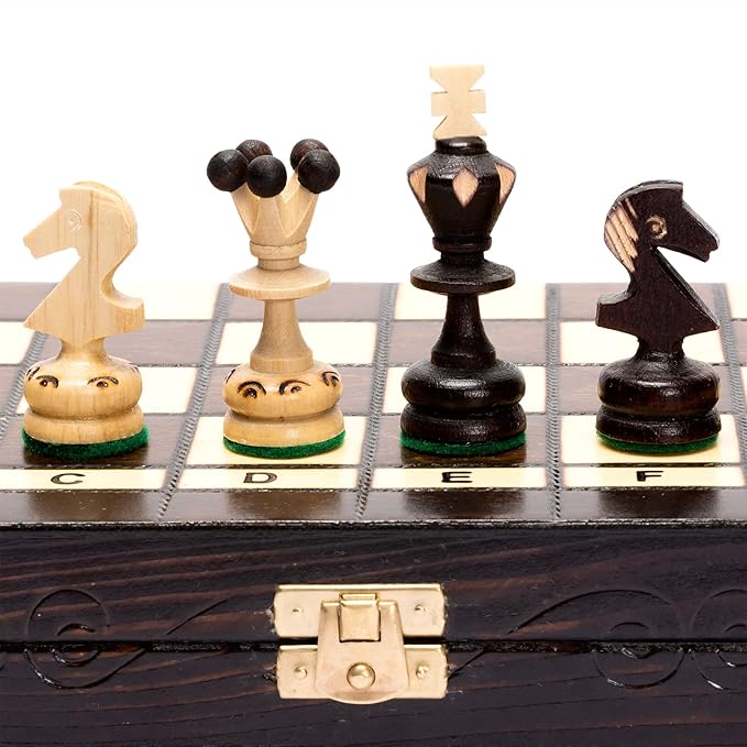 Husaria European International Wooden Chess Game Set Regal - 13.8 Inches Medium Size Chess Set with Handcrafted Chessmen and Felted Folding Board