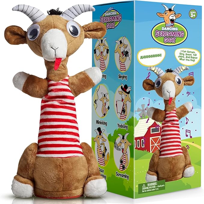 Gagster Screaming Goat Dancing Toy – Mimicking Toy for Kids – Repeats What You Say, Singing & Talking – Electronic Yodeling – Funny White Elephant Gag Gift for Anyone Who Loves Talking