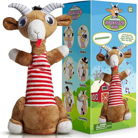 Gagster Screaming Goat Dancing Toy – Mimicking Toy for Kids – Repeats What You Say, Singing & Talking – Electronic Yodeling – Funny White Elephant Gag Gift for Anyone Who Loves Talking