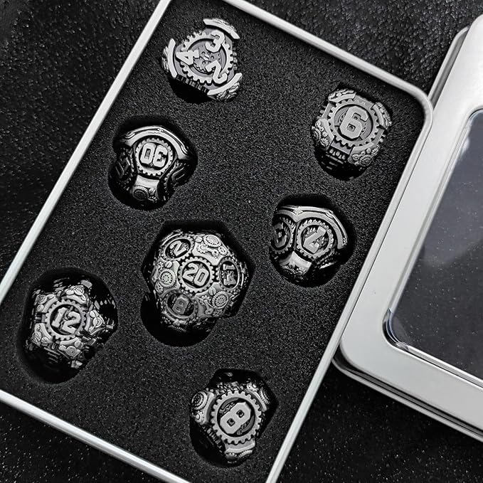 Geakeeper Construct D&D Dice, Metal DND Dice Set, 7Pcs Polyhedral Dragon Metallic D&D Dice with Gift Case for Dungeons and Dragon Game, RPG Role Playing Table Game Gifts (Black)