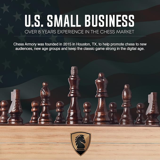 Chess Armory Wooden Chess Set 15 Inch - Premium Sapele Wood Handcrafted Game Board for Adults and Kids with Extra Queen Pieces and Storage Box - Ideal for Home and Travel - Non-Magnetic