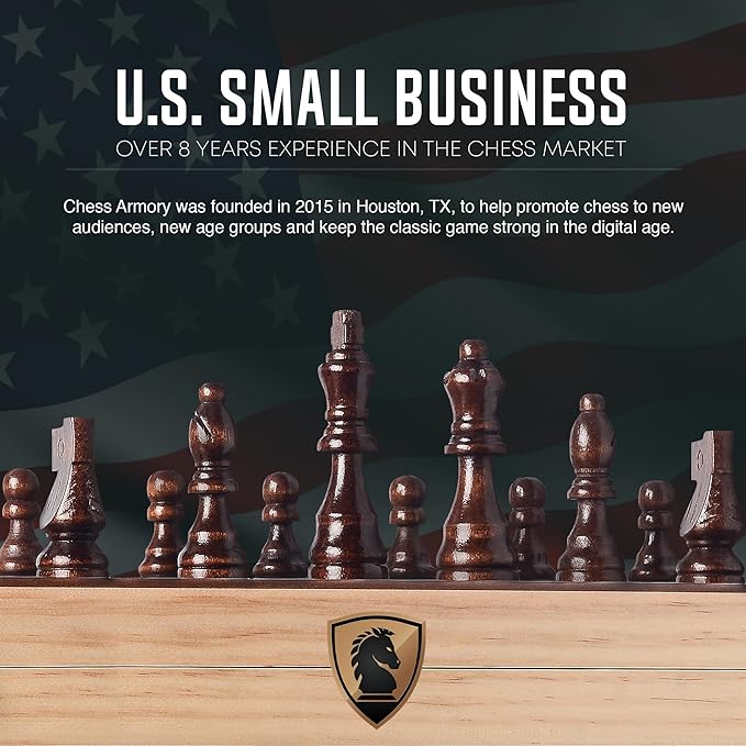 Chess Armory Wooden Chess Set 15 Inch - Premium Walnut Wood Handcrafted Game Board for Adults and Kids with Extra Queen Pieces and Storage Box - Ideal for Home and Travel - Non-Magnetic