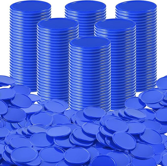 Coopay 600 Pieces Plastic Poker Chips Learning Counters Disks Bingo Chip Counting Discs Markers for Math Practice and Poker Card Game Tokens, Teaching Rewards, 38 mm/ 1.5 Inches (Blue)